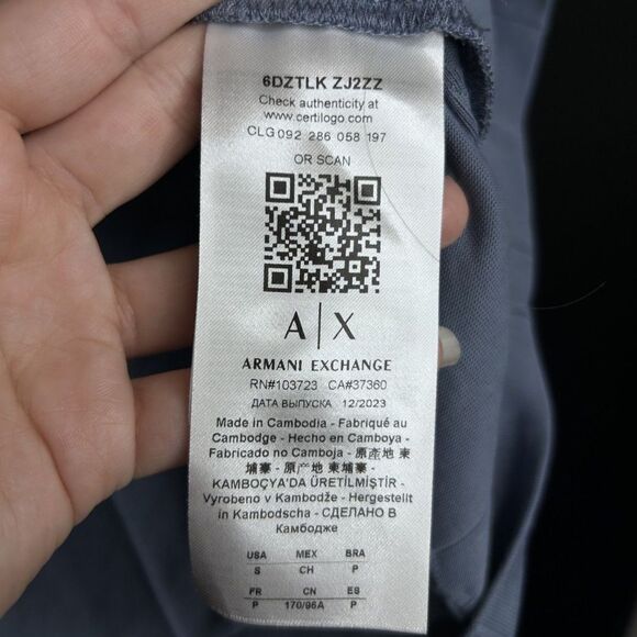 Armani Exchange Men's Regular Fit ASV Ribbed Cotton Slate Blue Crew Neck T-Shirt - Picture 8 of 10